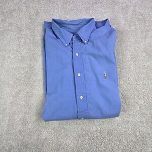 Ralph Lauren Yarmouth Button Down Shirt Blue 17 1/2 35 Men Long Sleeve Cotton